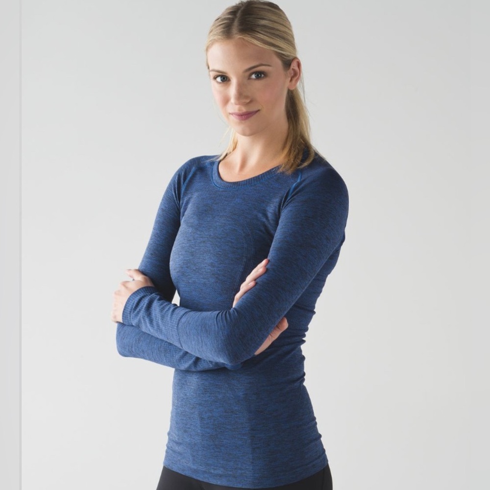 Swiftly Long-sleeve crew, size 6. Black / Sapphire Blue